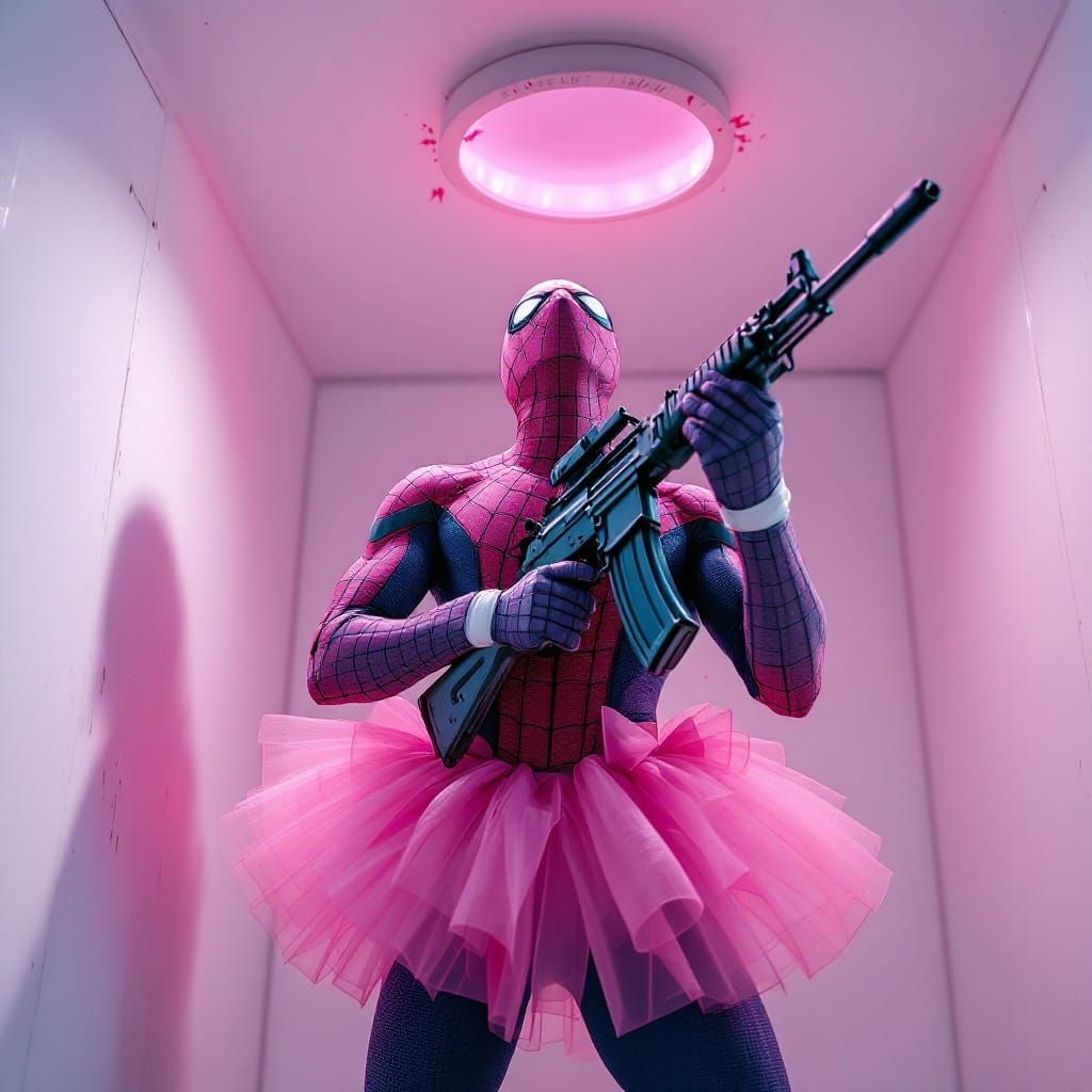 Spider-Man in a Pink Tutu, AK47, and Padded Room