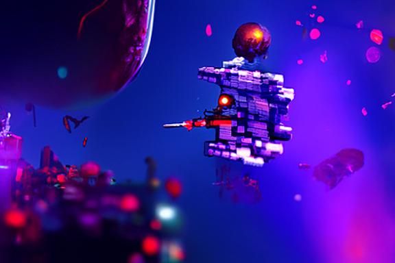 Spaceship Attacks Planet: 8-bit Pixel Art