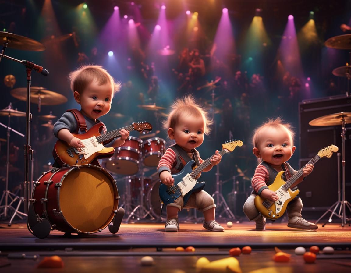 Babies Rocking Out On Stage: Photorealistic Art