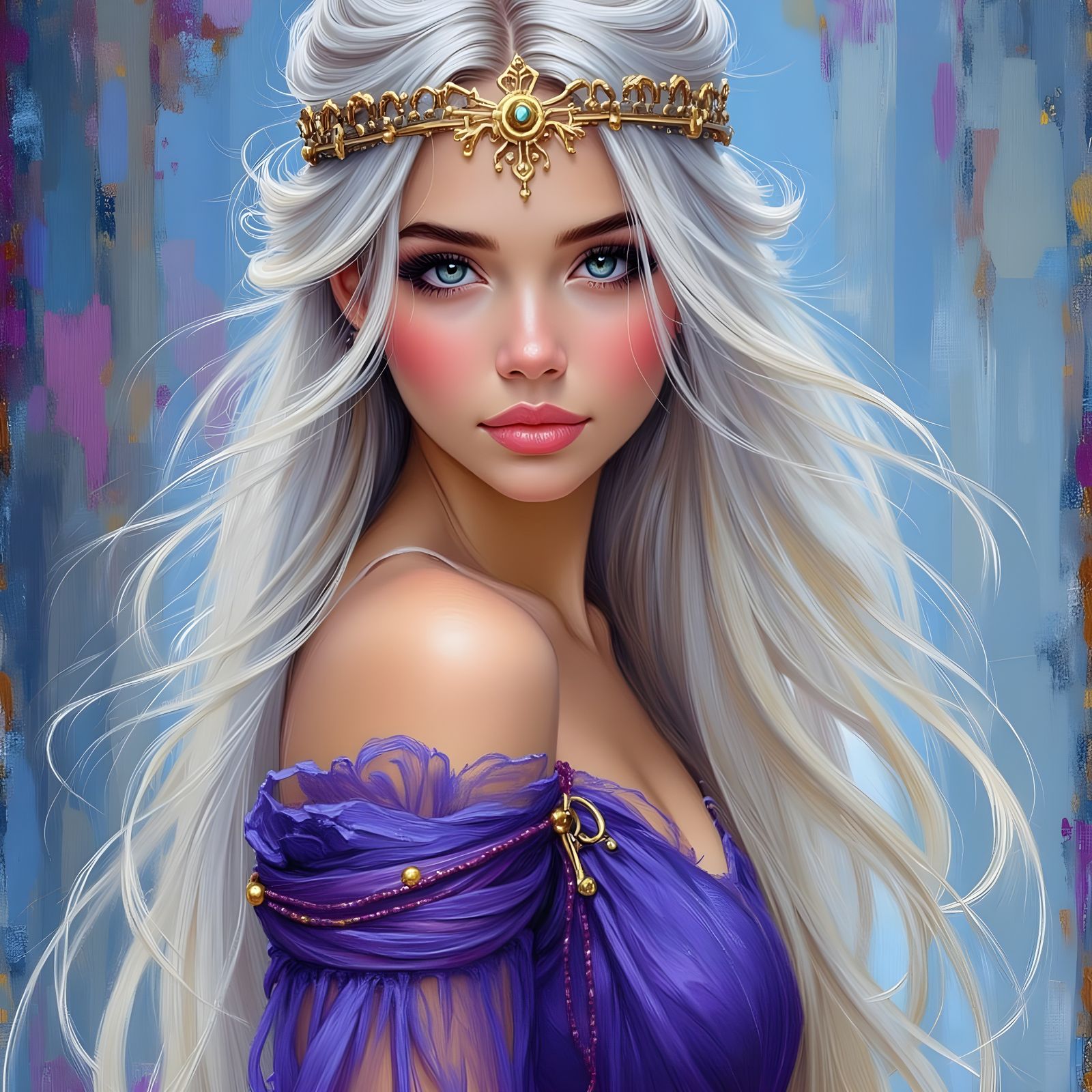 Norse Goddess Portrait in Impressionist Oil Style