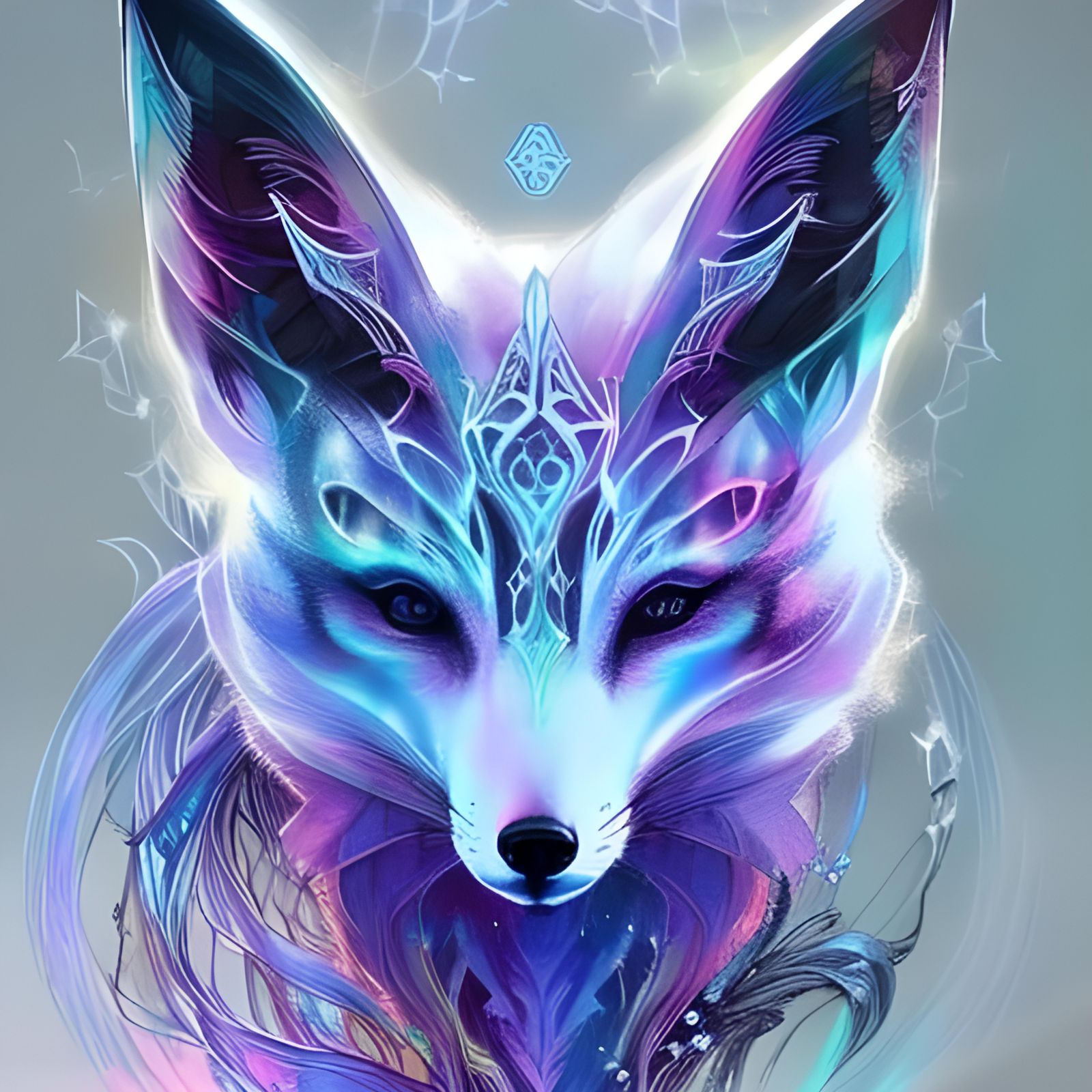 Iidescent Ghost Fox Portrait with Frost Aura