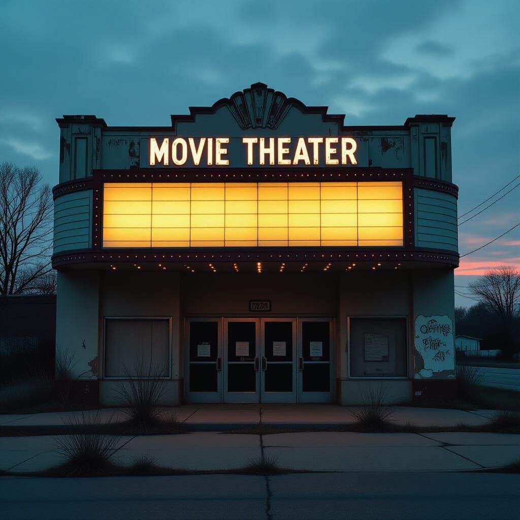 Dilapidated Movie Theater in Moody Film Style