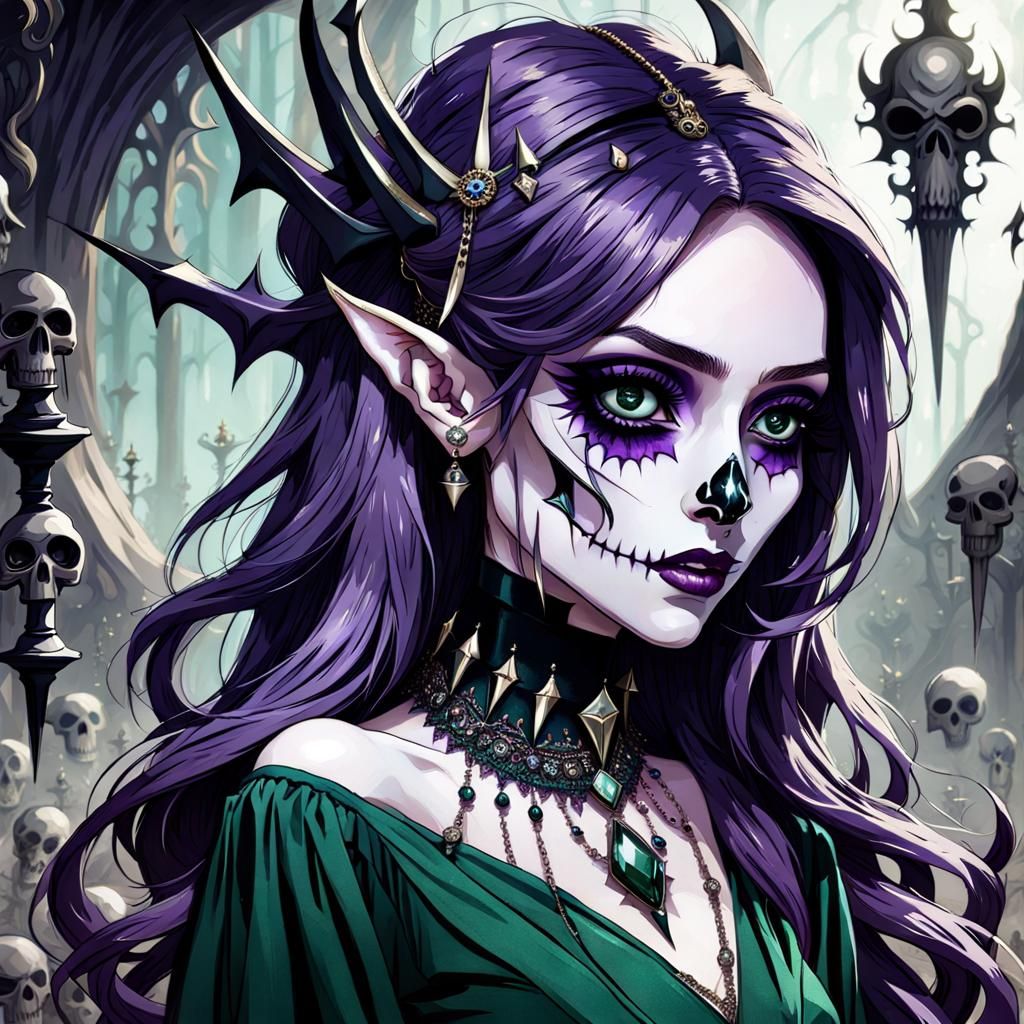 Ethereal Gothic Queen with Skull Background