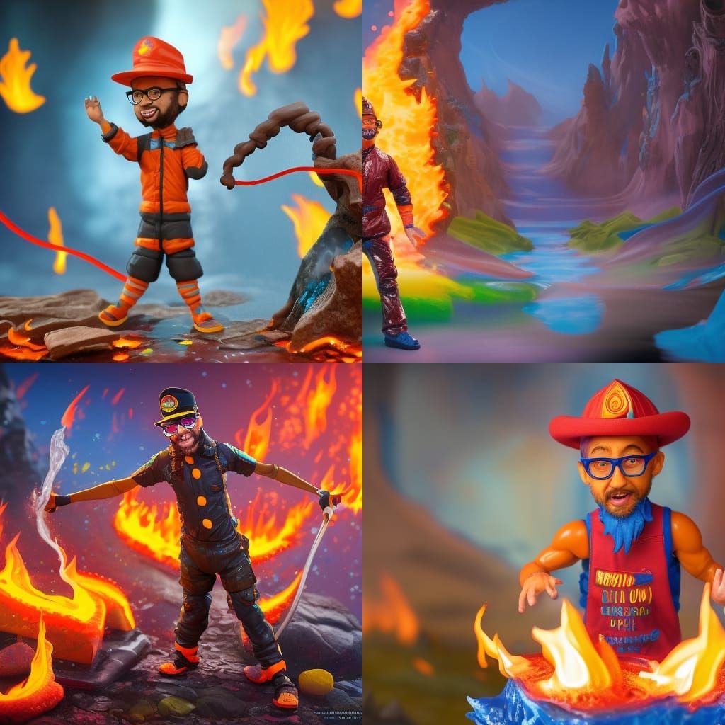 Blippi Action Figure Meltdown: Detailed Matte Painting