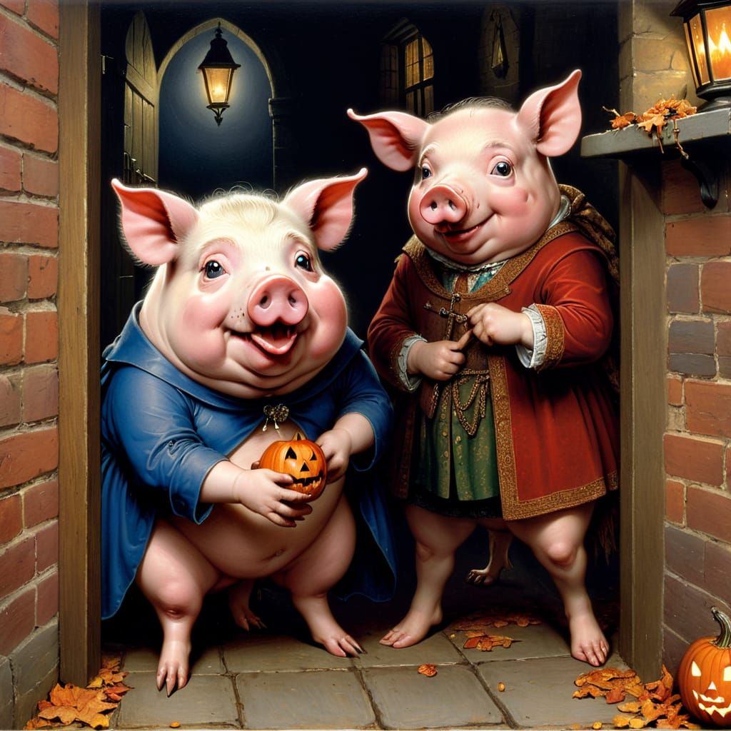 Twisted Trick-or-Treat Scene with Piggy and Porky