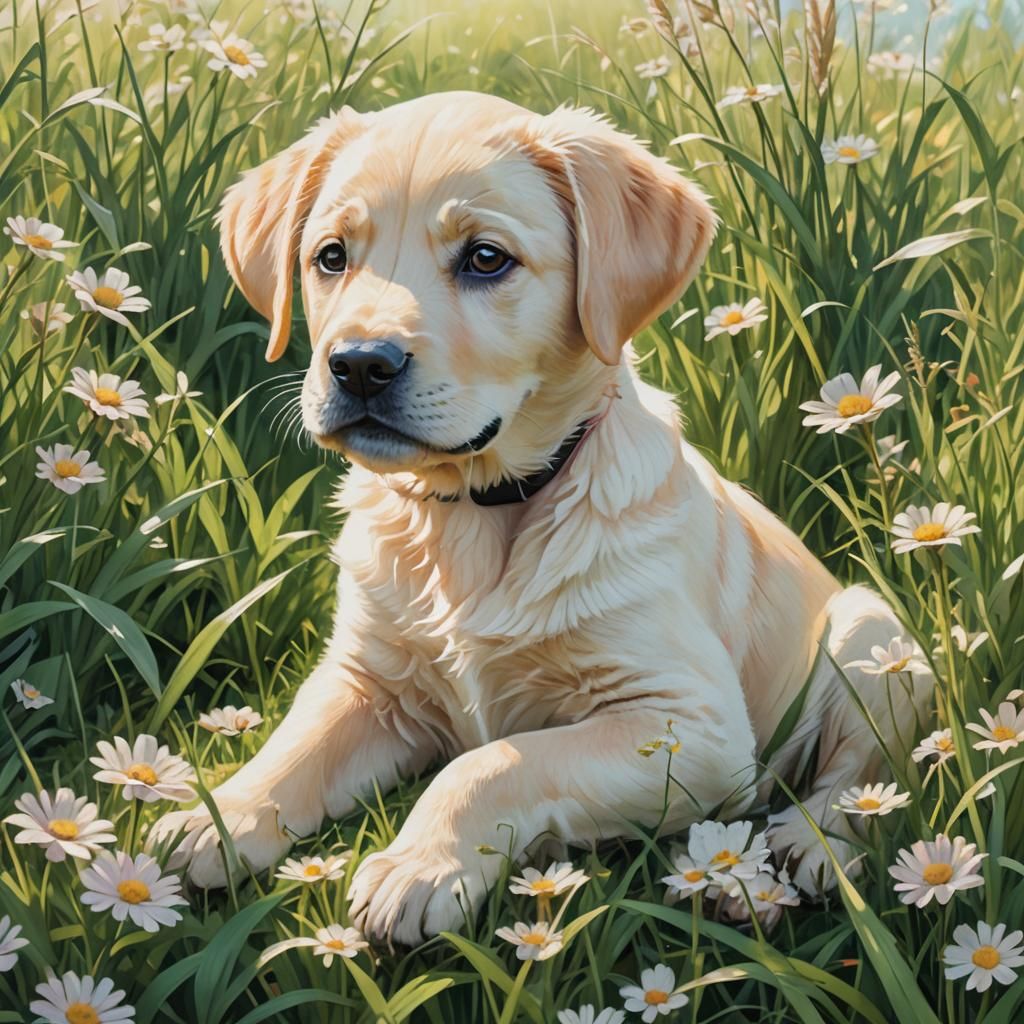 Playful Labrador Pup in Anime Pastel Art
