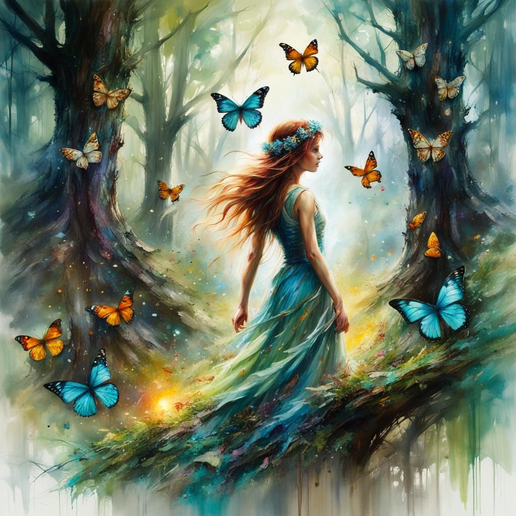 Tree Sprite in Enchanted Forest: Oil Painting