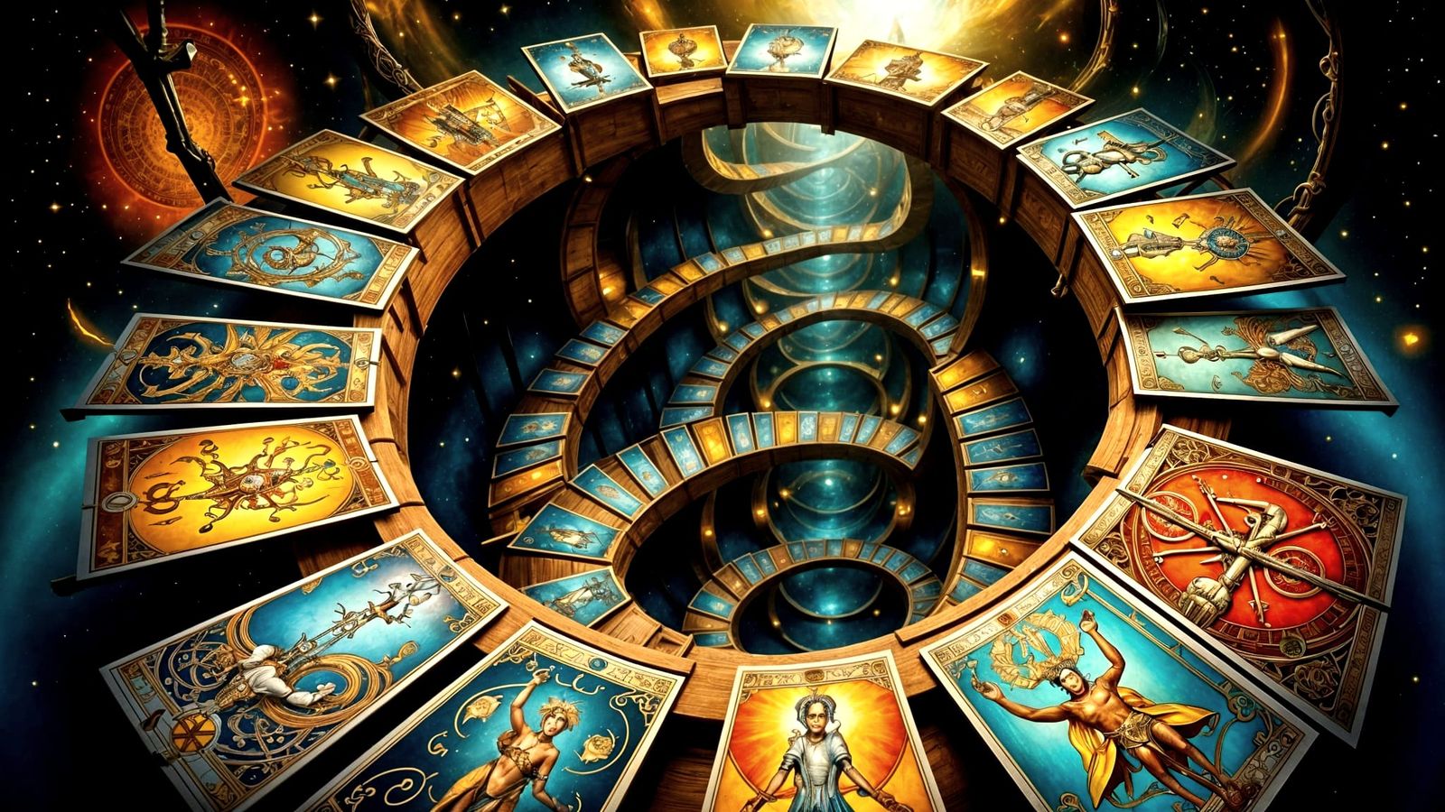 Endless Tarot Card Staircase in Hyperreal Style