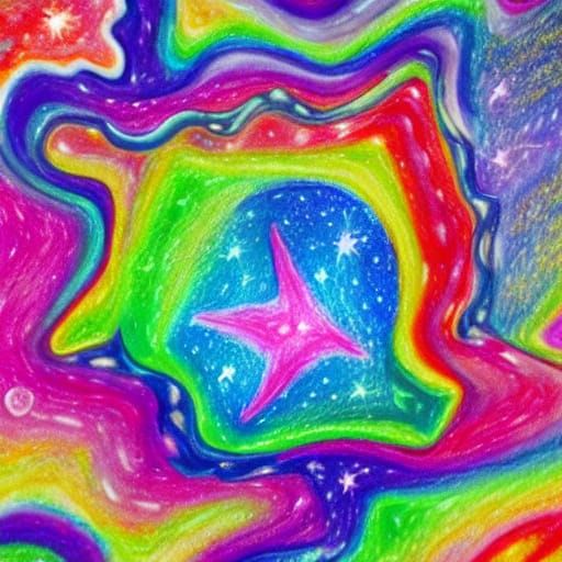 Cute Alien Playing with Stars: Surrealist Oil Painting