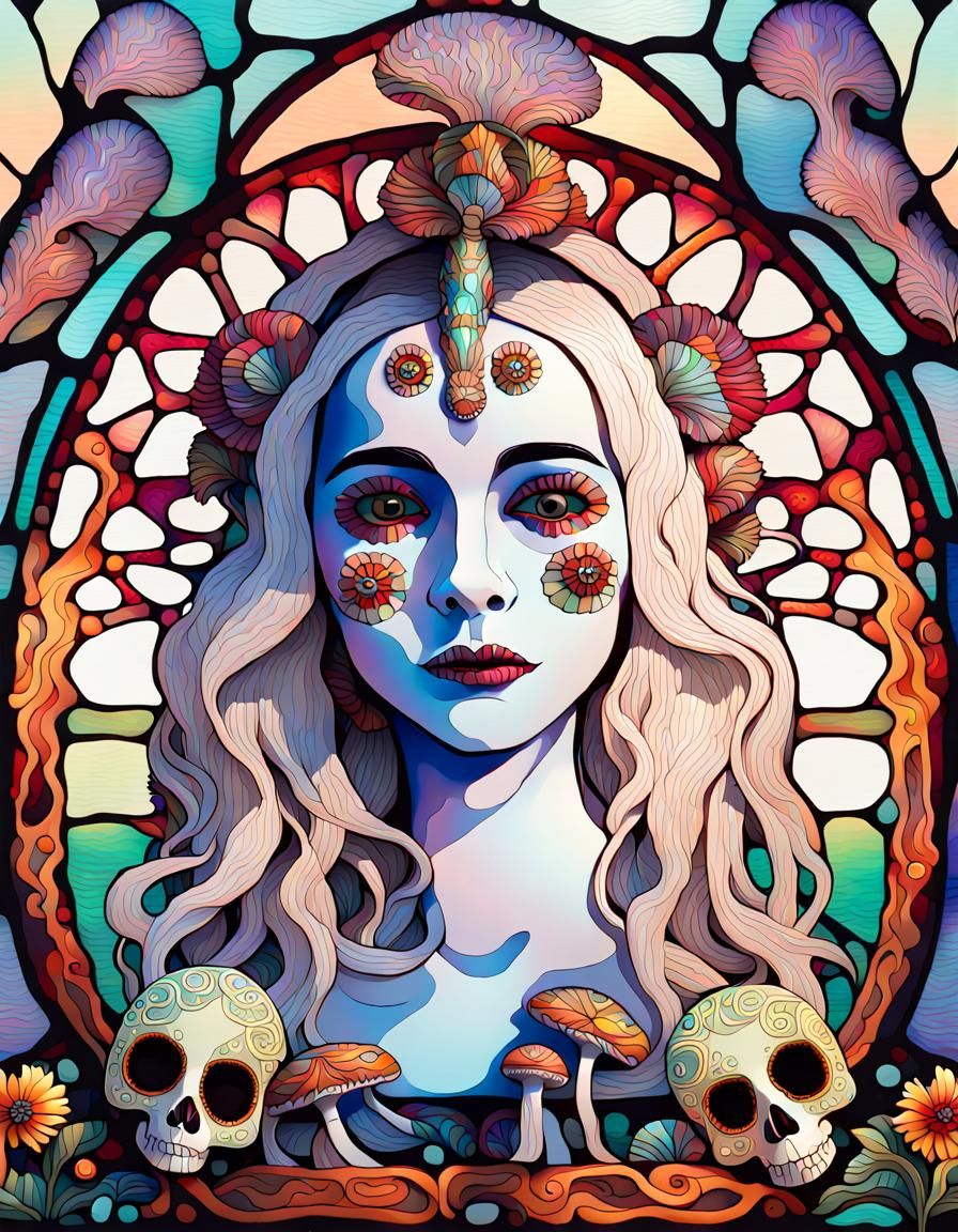 Dia de los Muertos Mushrooms in Art Nouveau Style