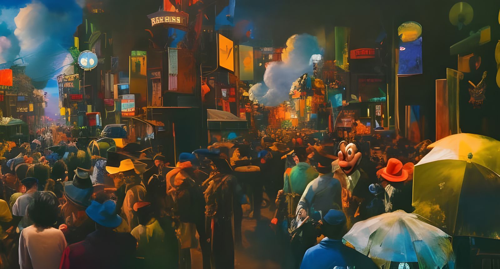 Abstract Cityscape with Folk Singers: Hyperrealistic Art