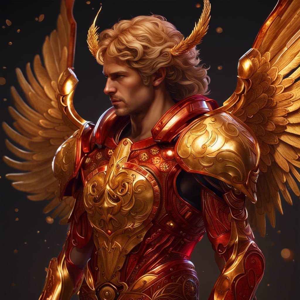 Aries Angel in Golden Armor: Hyperrealistic Illustration