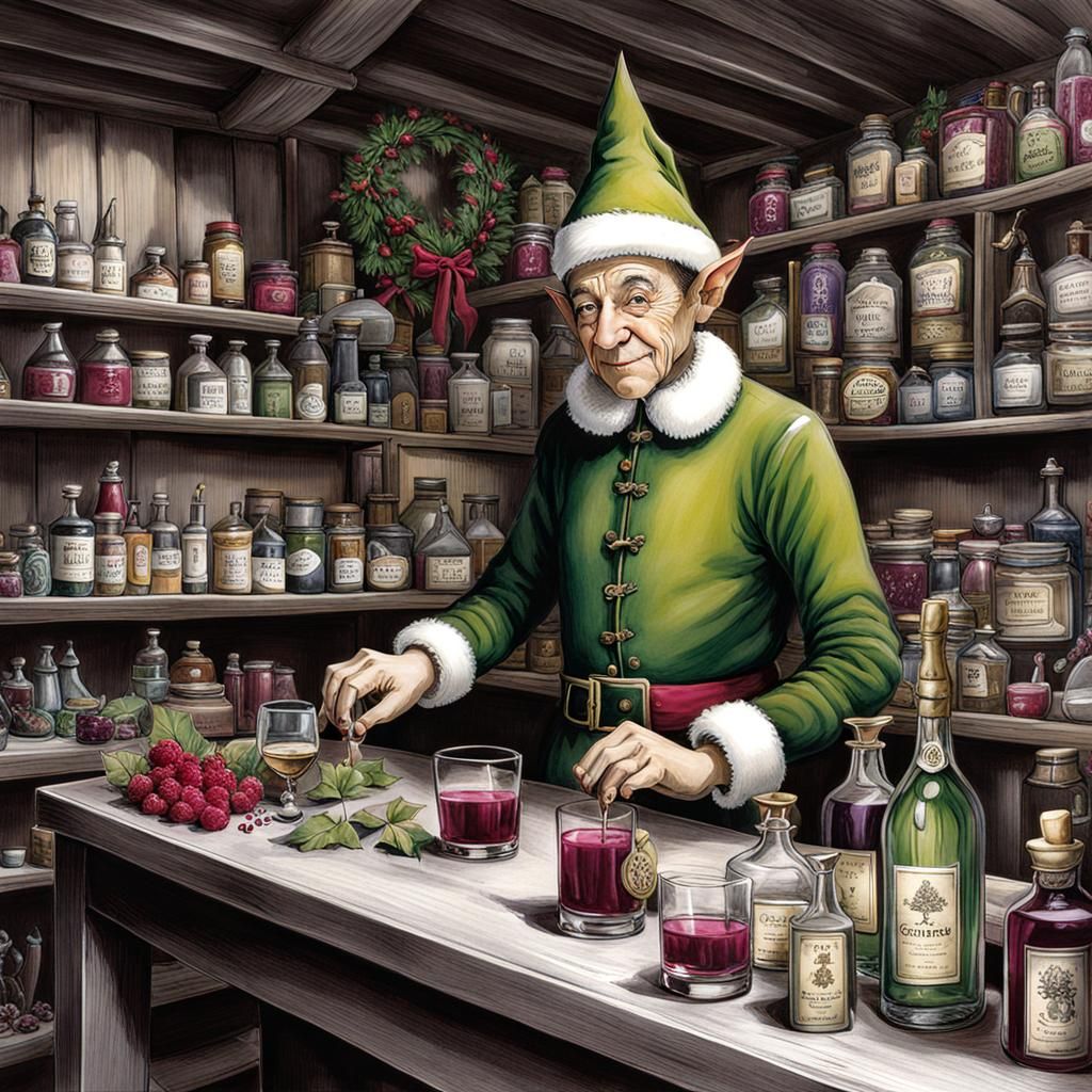 Elf Prepares for Christmas: Graphite Drawing
