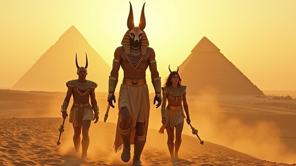 Imposing Anubis in Egyptian Desert Landscape