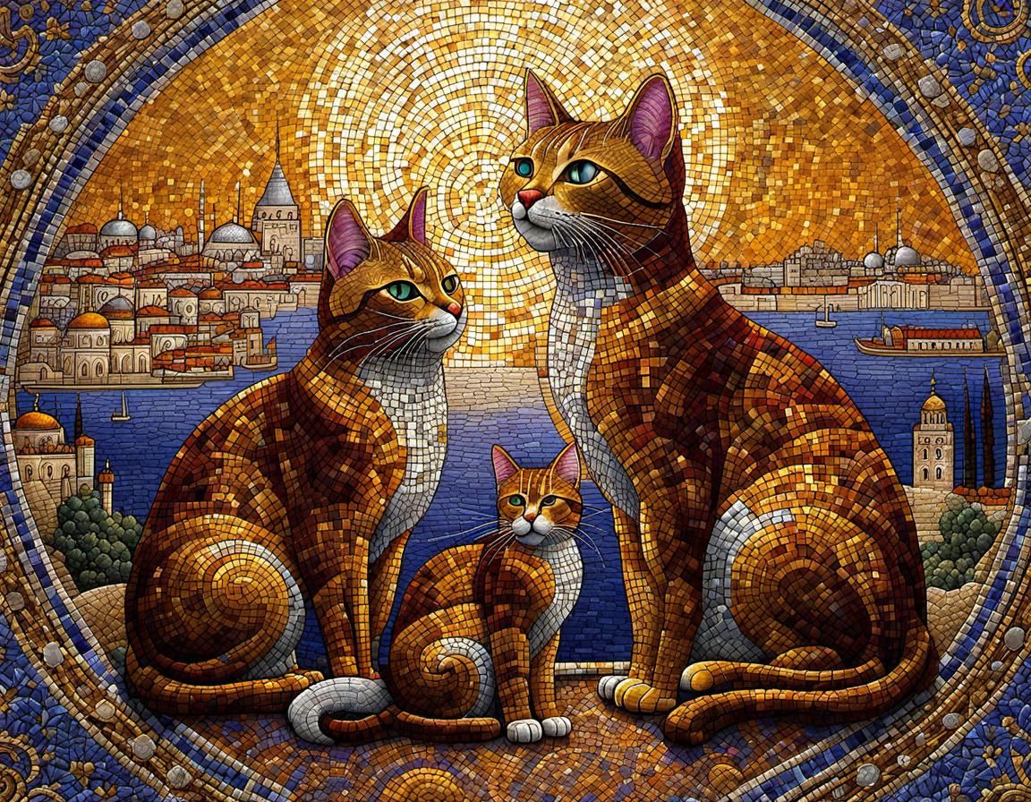 Byzantine style mosaic showing Byzantium (now Istanbul), bet...