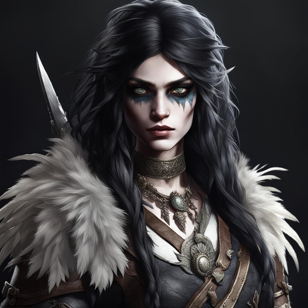 Dark Elf Barbarian Portrait in Romantic Style