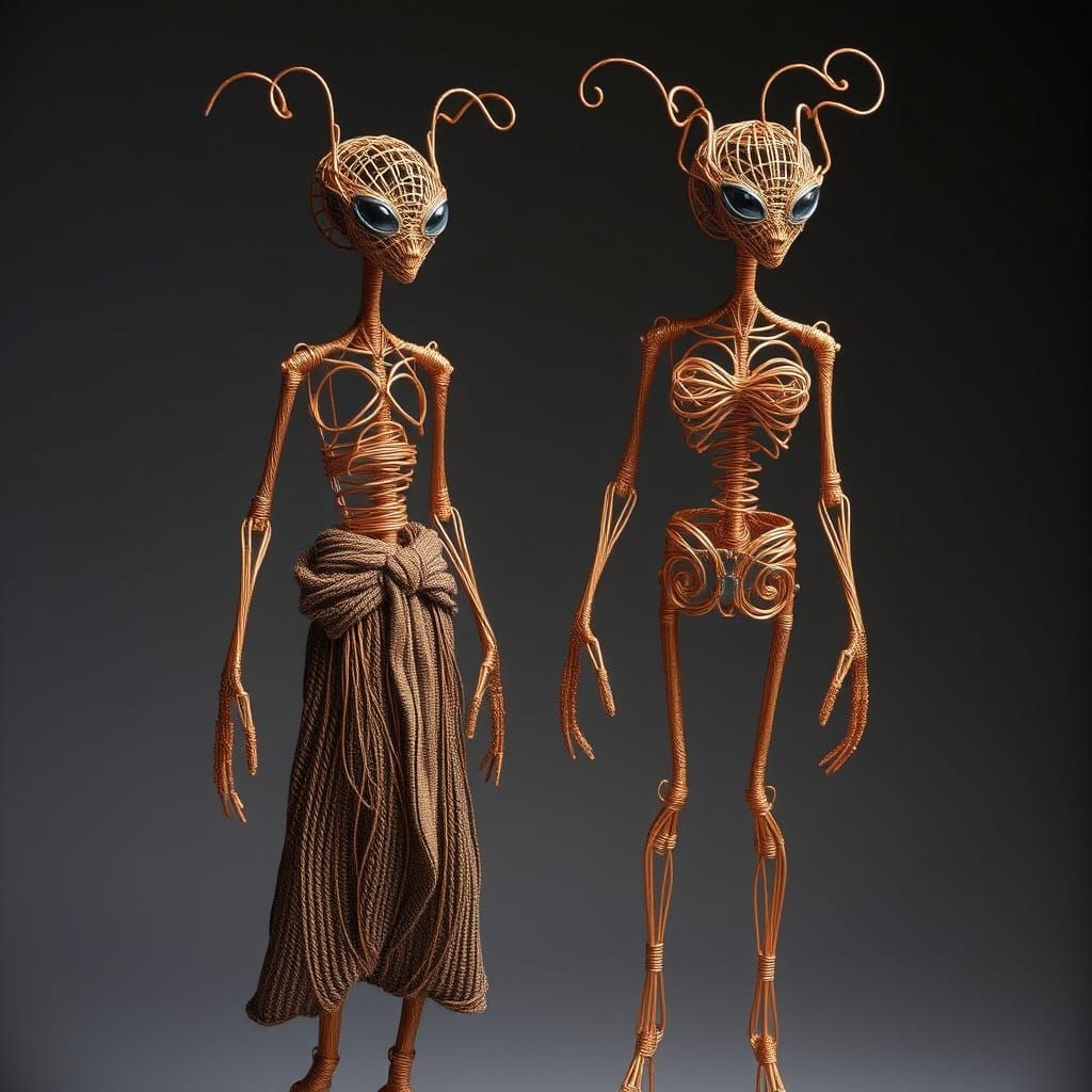 Alien Mannequins in Wire Couture Fashion