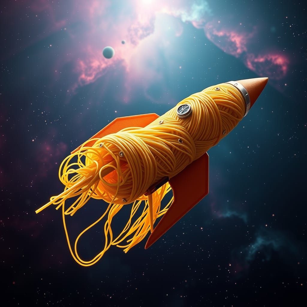 Pasta Rocket Ship in Sci-Fi Digital Art Style