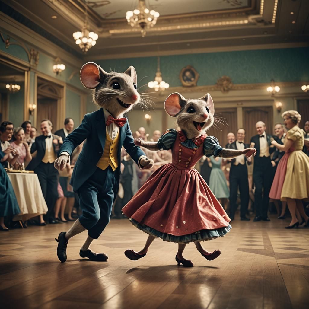 Mice Jiving in Ballroom: Cinematic Film Still