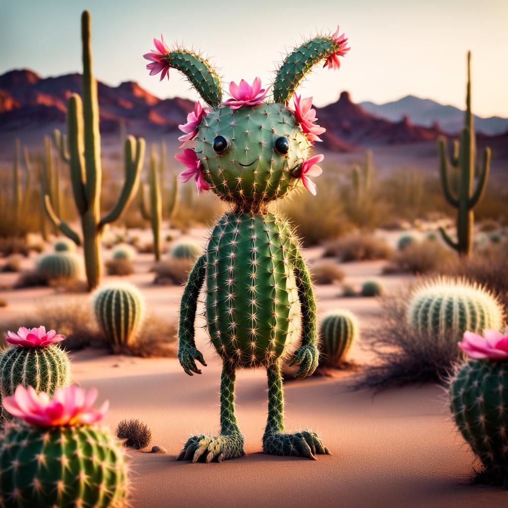Surreal Cactus Creature in Desert Dusk