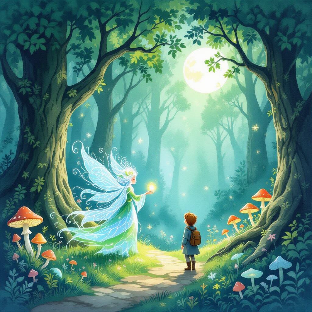 Enchanted Forest Spirit Guides Lost Traveler