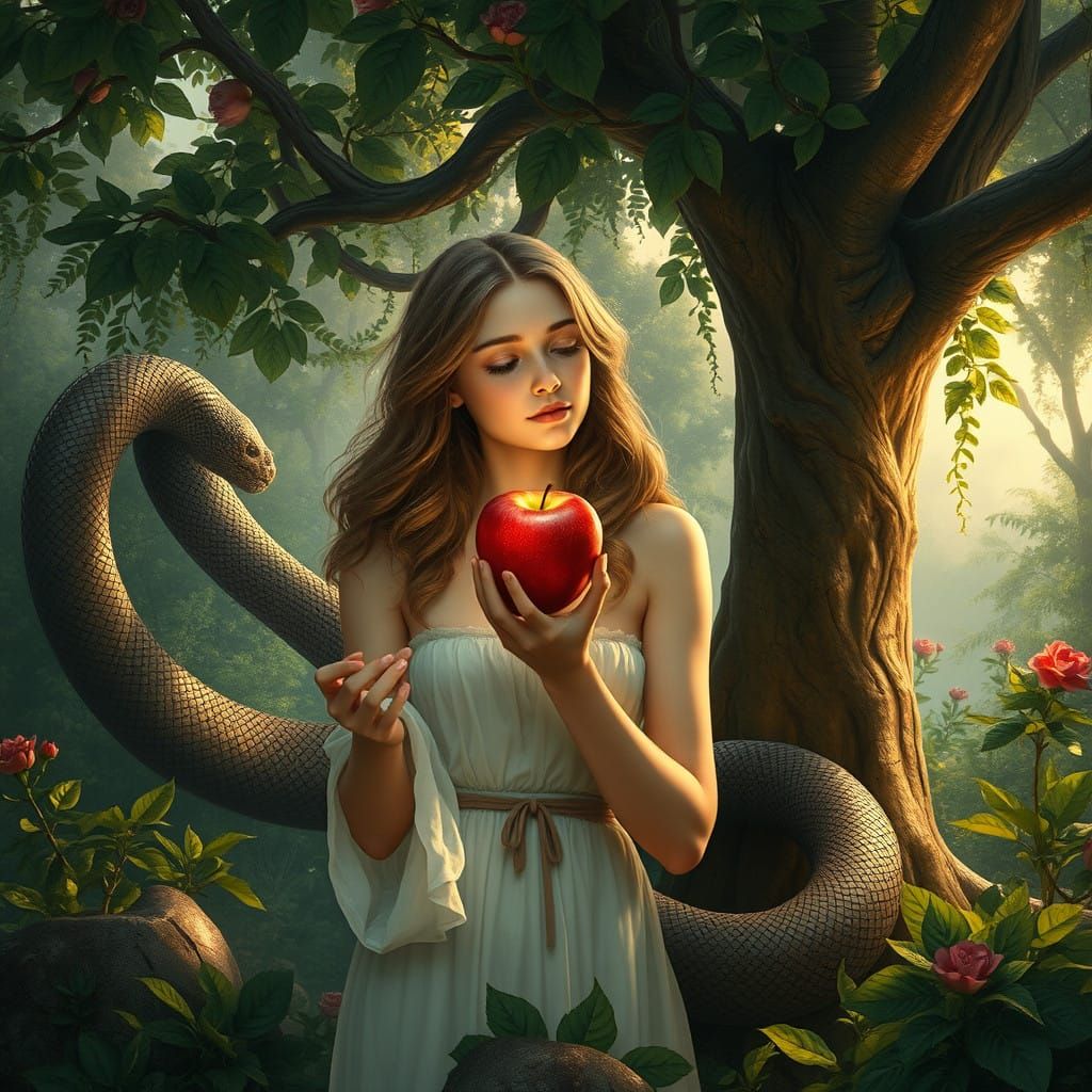 Innocent Eve Tempts Fate in Eden's Primordial Garden