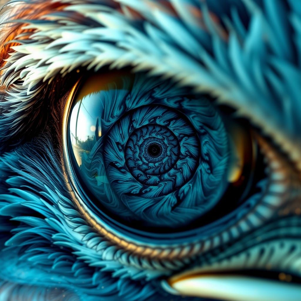Eternal Eagle's Eye Fractal Maze in Iridescent Blues and Gre...