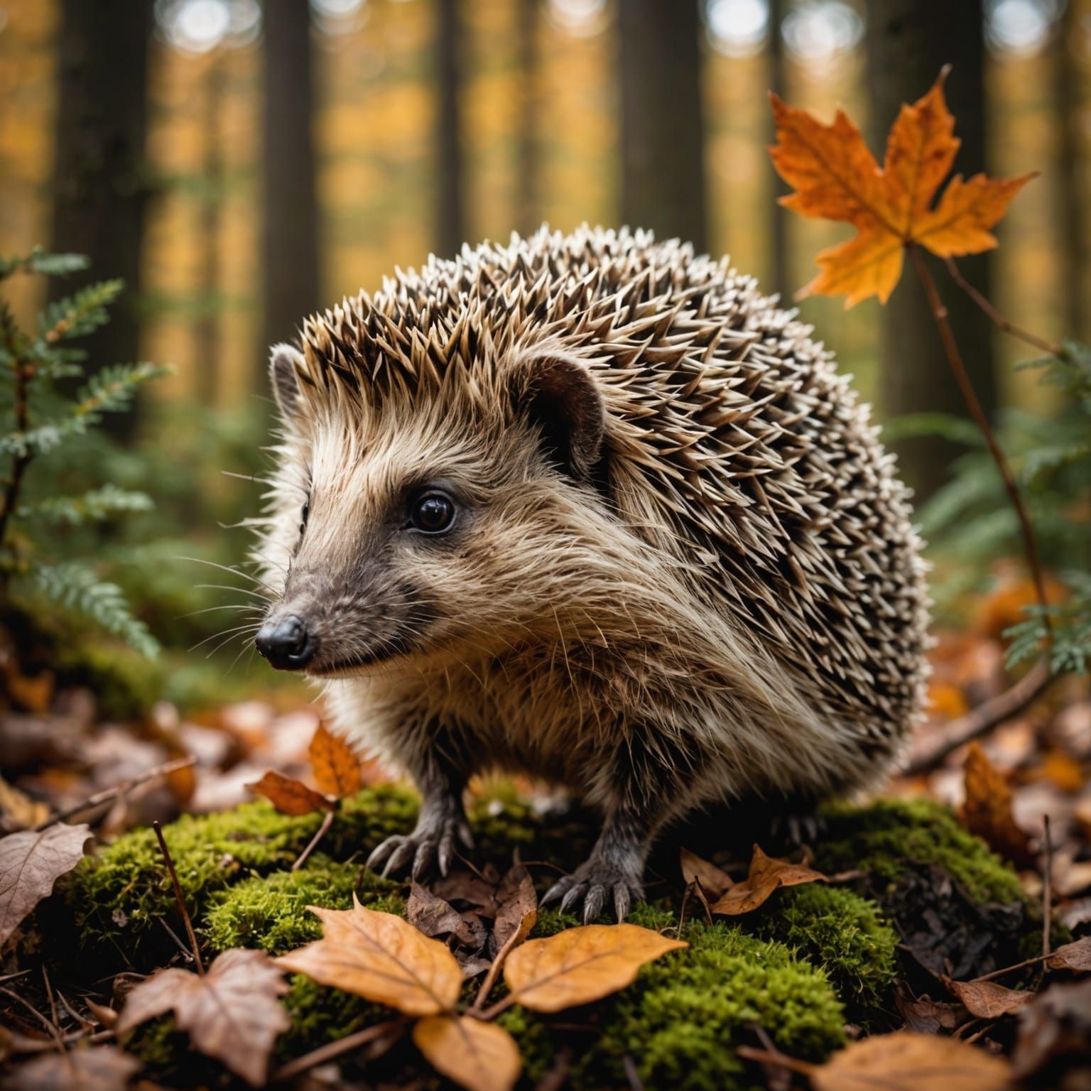 Hedgehog in Autumn Forest: Miniature Effect