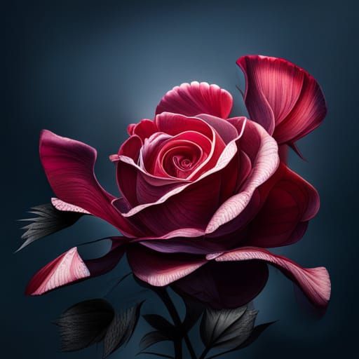 Hyperrealistic Dark Rose with Ripped Petals