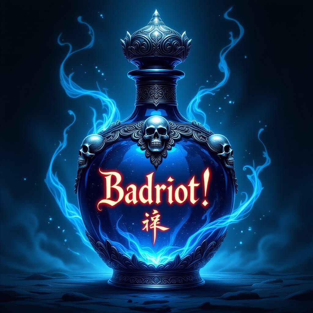 Dark Magical Bottle with Ornaments and Swirling Energy