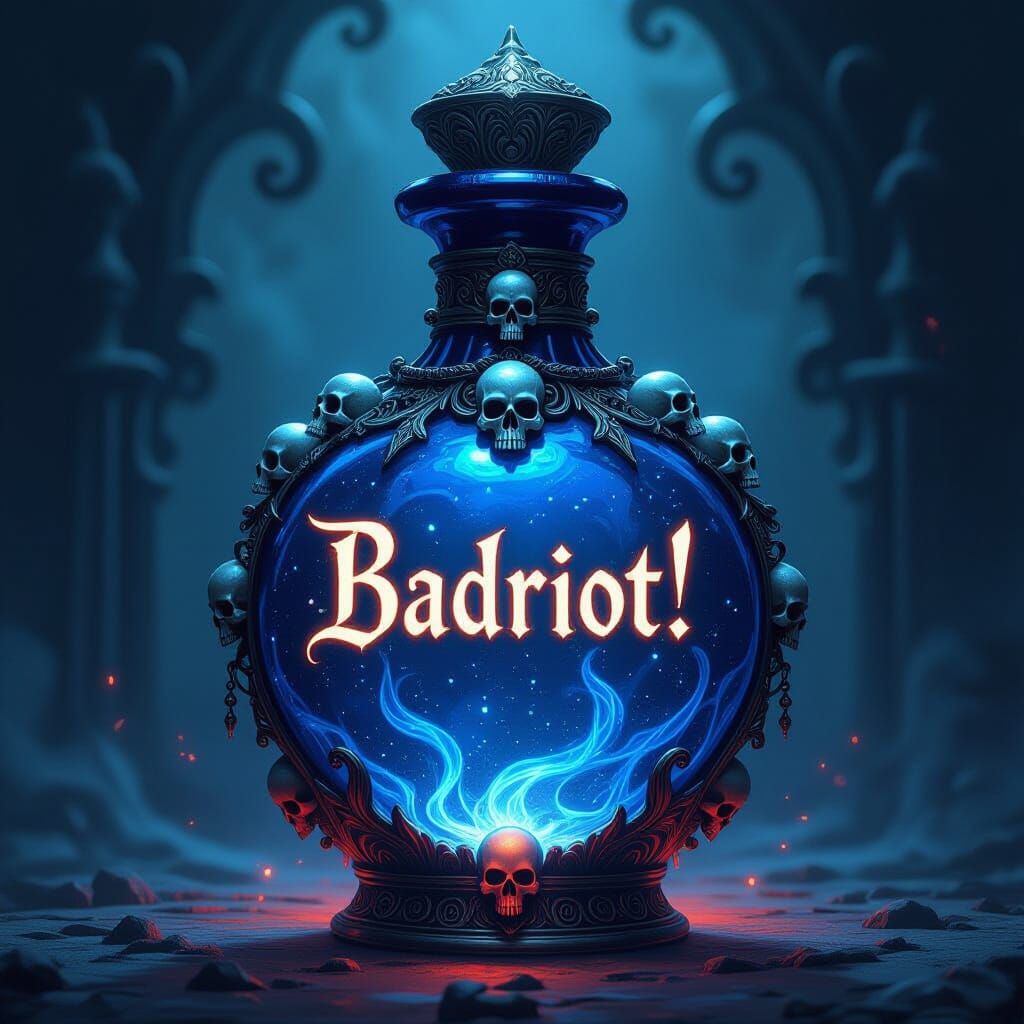 Dark Magical Bottle with Swirling Energy and Skulls