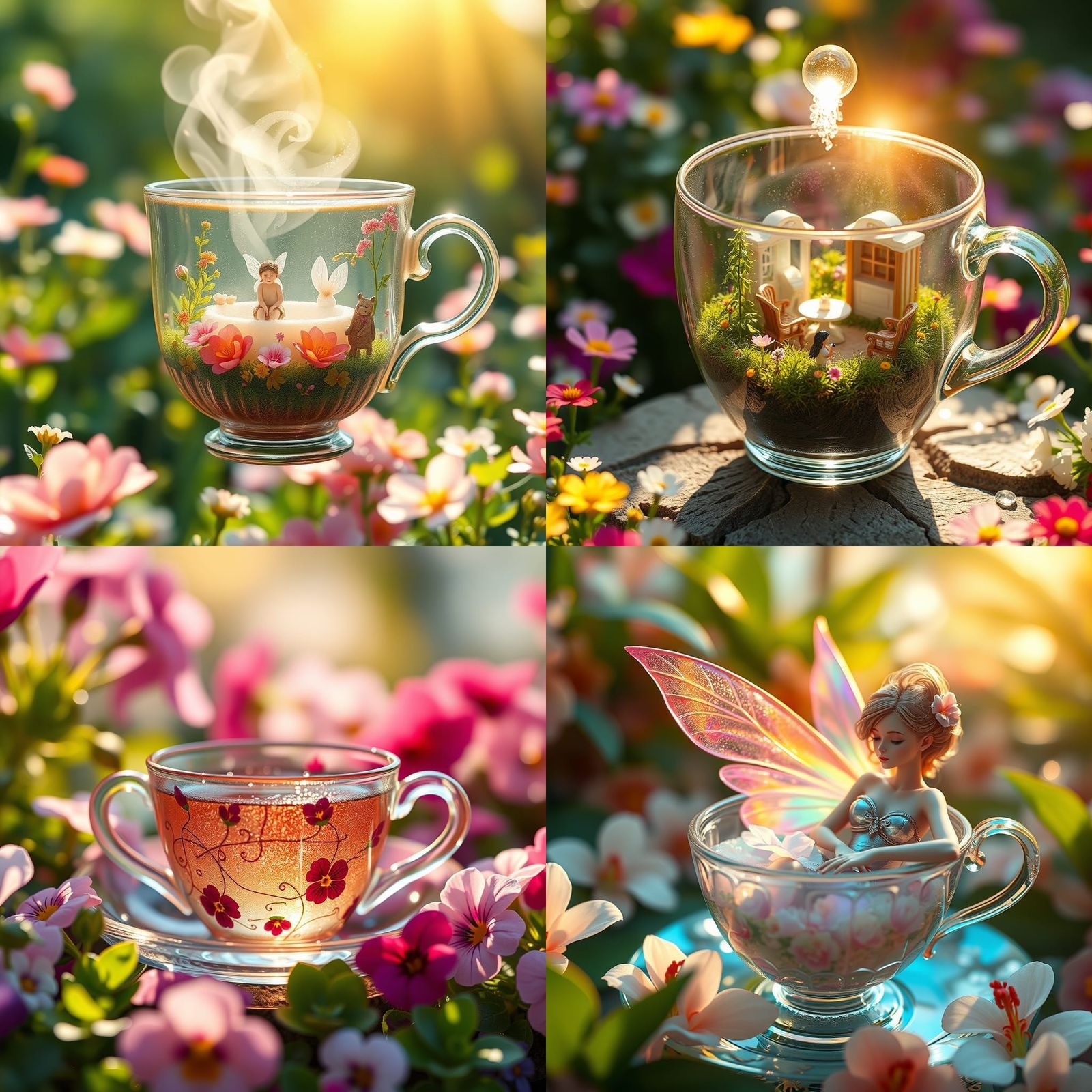 Fairy Spa Diorama in Teacup, 4D Render