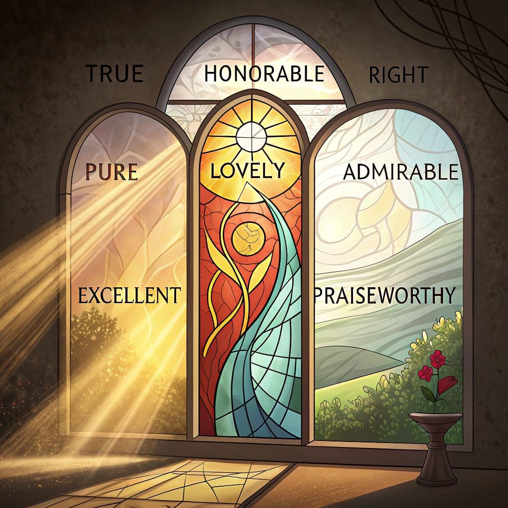 Abstract Stained Glass of Virtues in Golden Light