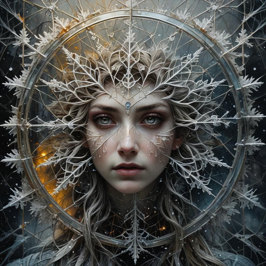 Intricate Snowflake Sacred Geometry in Hyperrealism