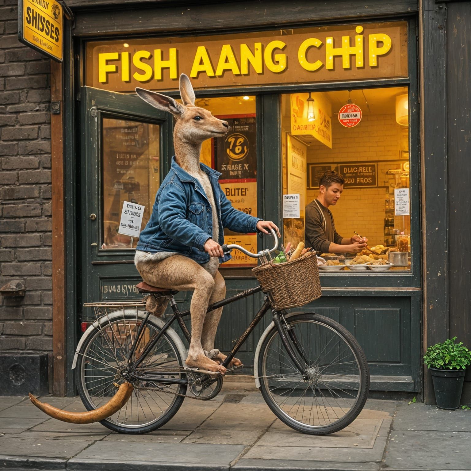 Kangaroo Orders Sausage Supper at Liverpool Fish and Chip Sh...