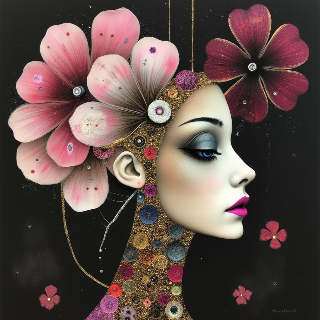 Abstract Woman in Dark World with Biomechanical Elegance