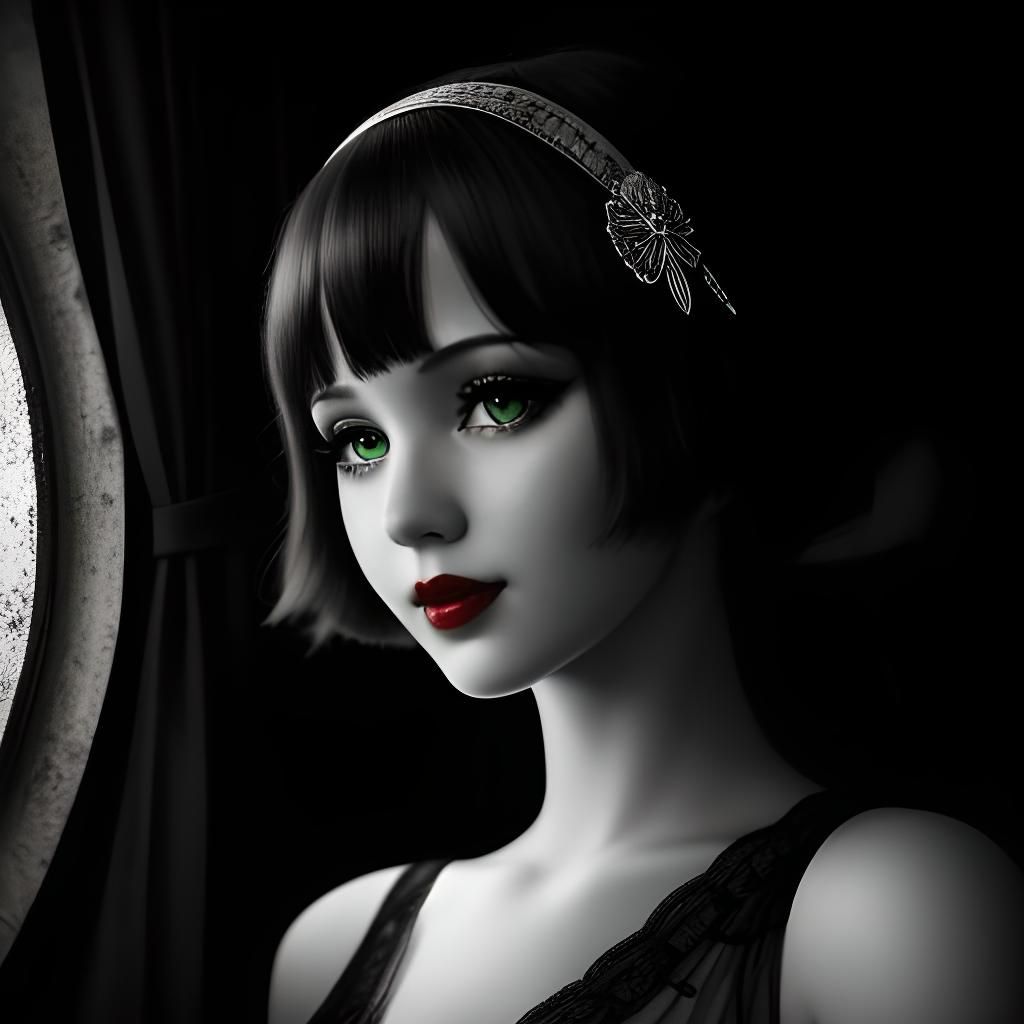 Flapper in Speakeasy: Black and White Charcoal Drawing