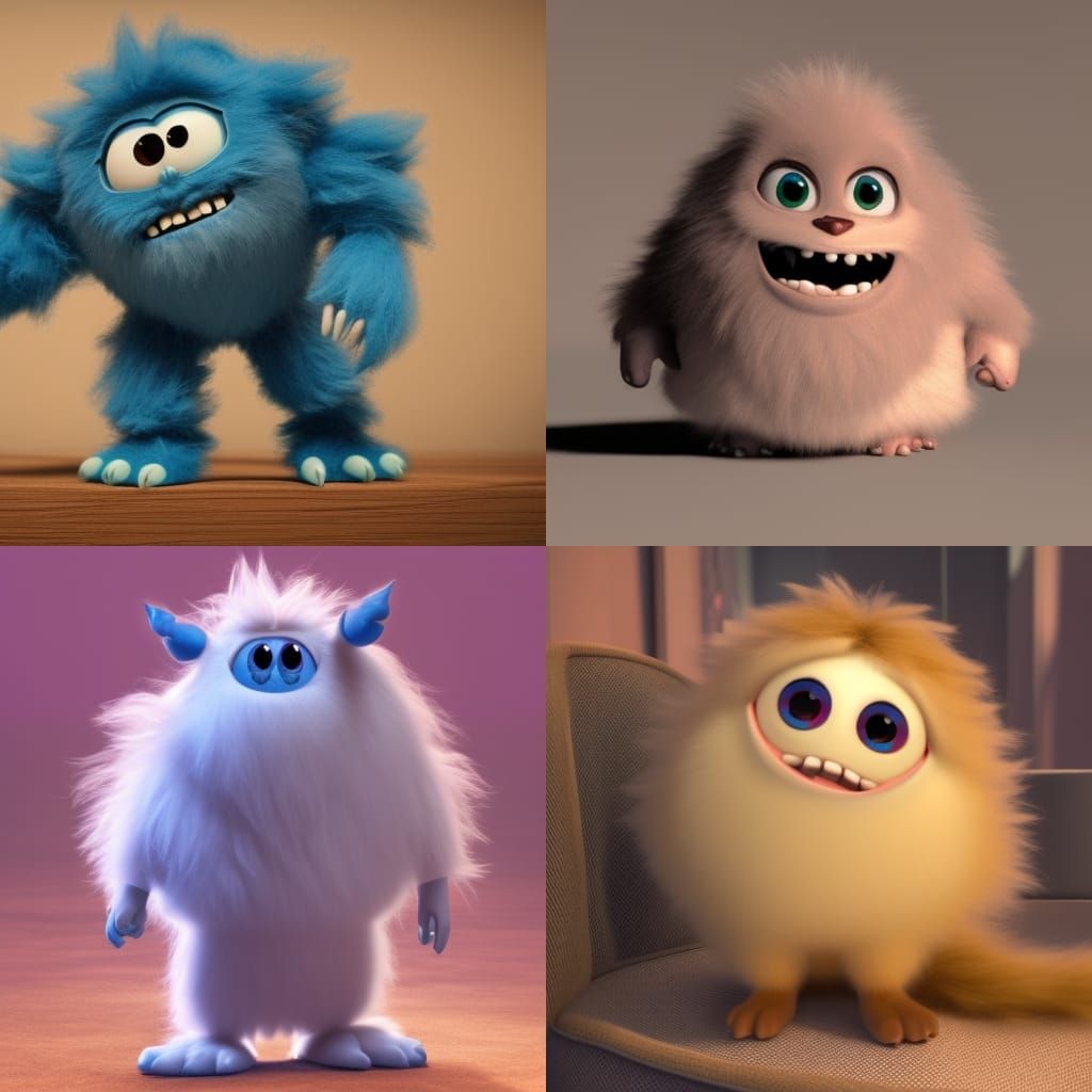 Adorable Fluffy Monster in Disney Pixar Style