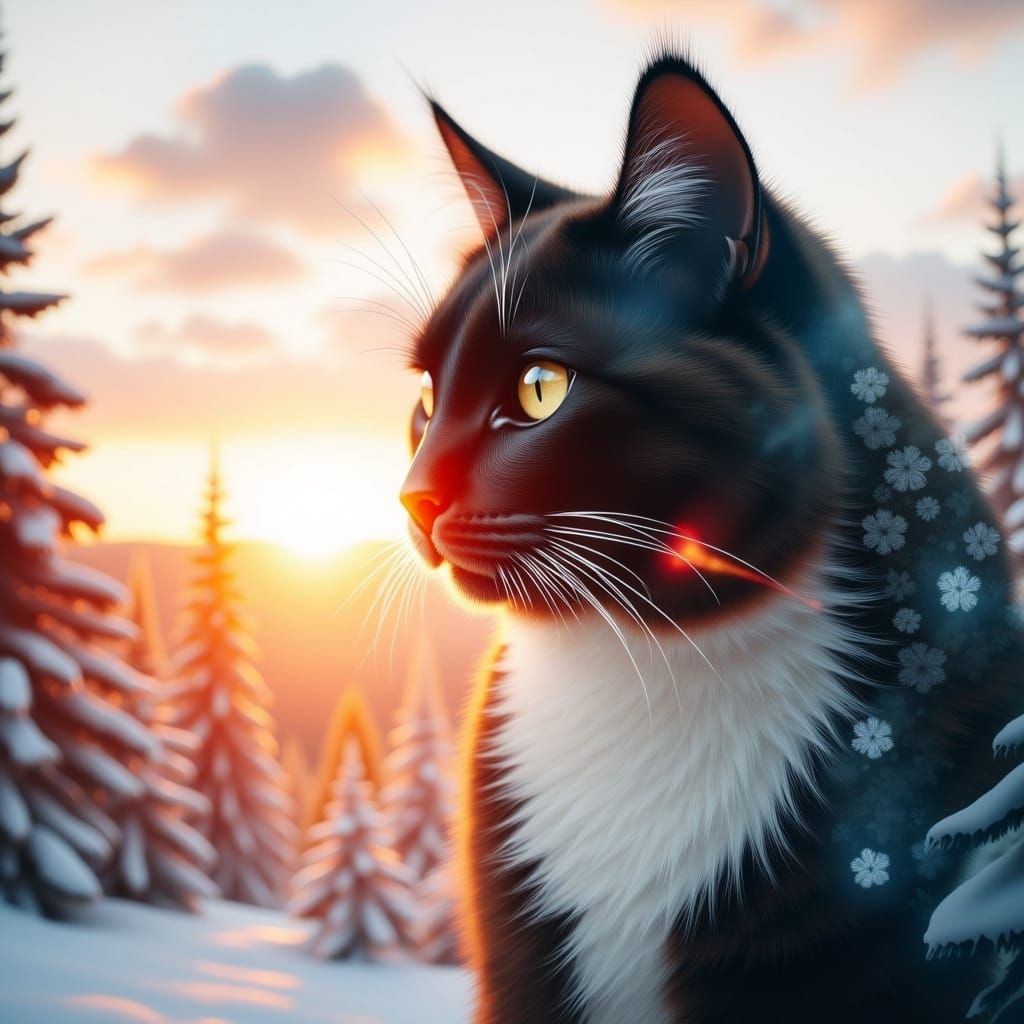 Impressionistic Watercolor Double Exposure of Majestic Tuxed...