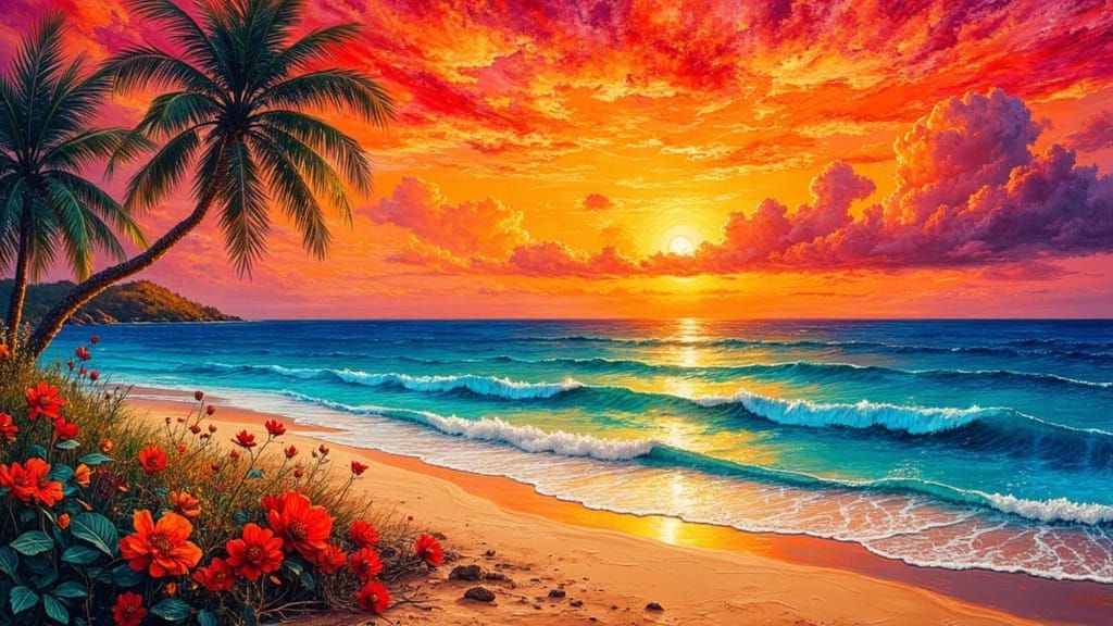 Impressionist Sunset on a Deserted Tropical Beach