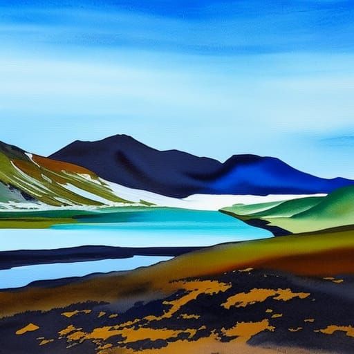 Iceland in Gouache Style Impressionist Painting