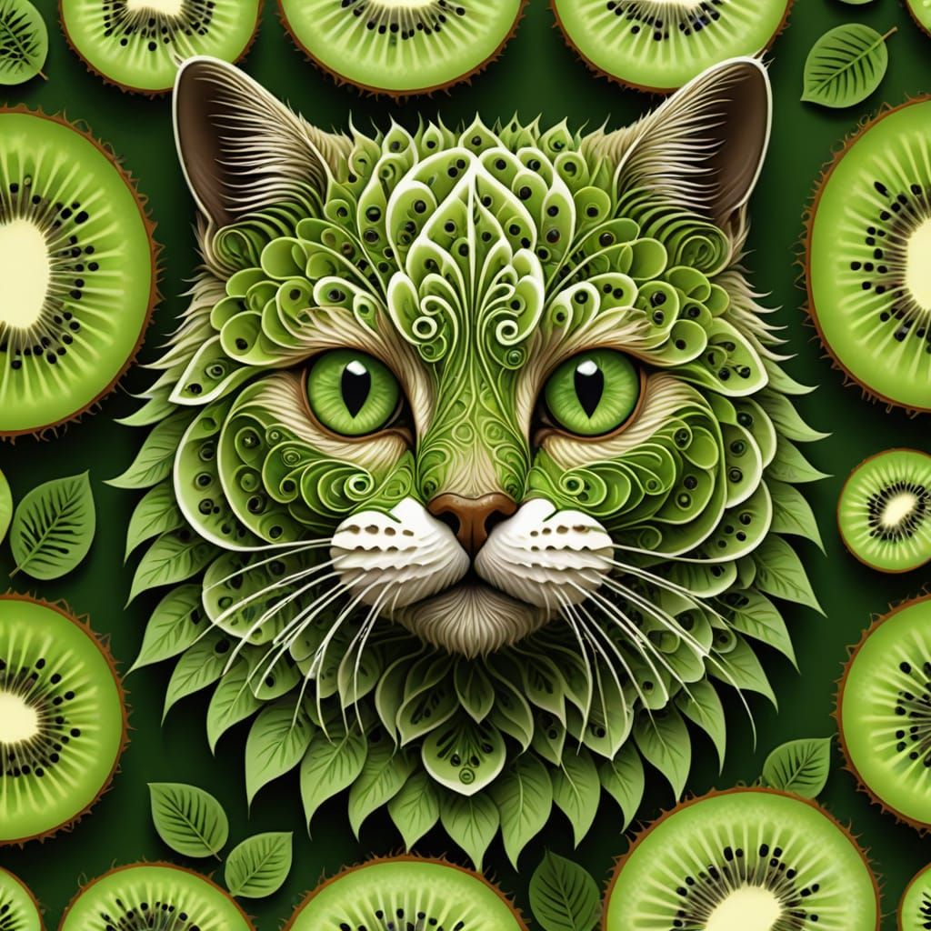 Cute Kiwi Cat in Whimsical 3D Shading