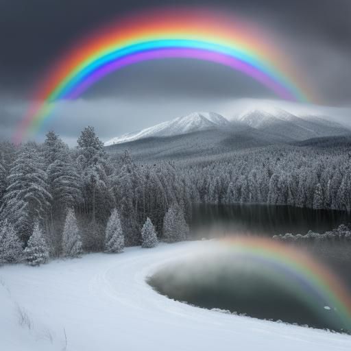 Rainbow Over Winter Landscape