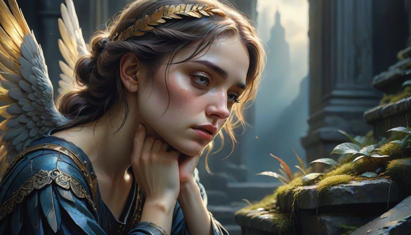 Fallen Angel Begging for Forgiveness in Gothic Style