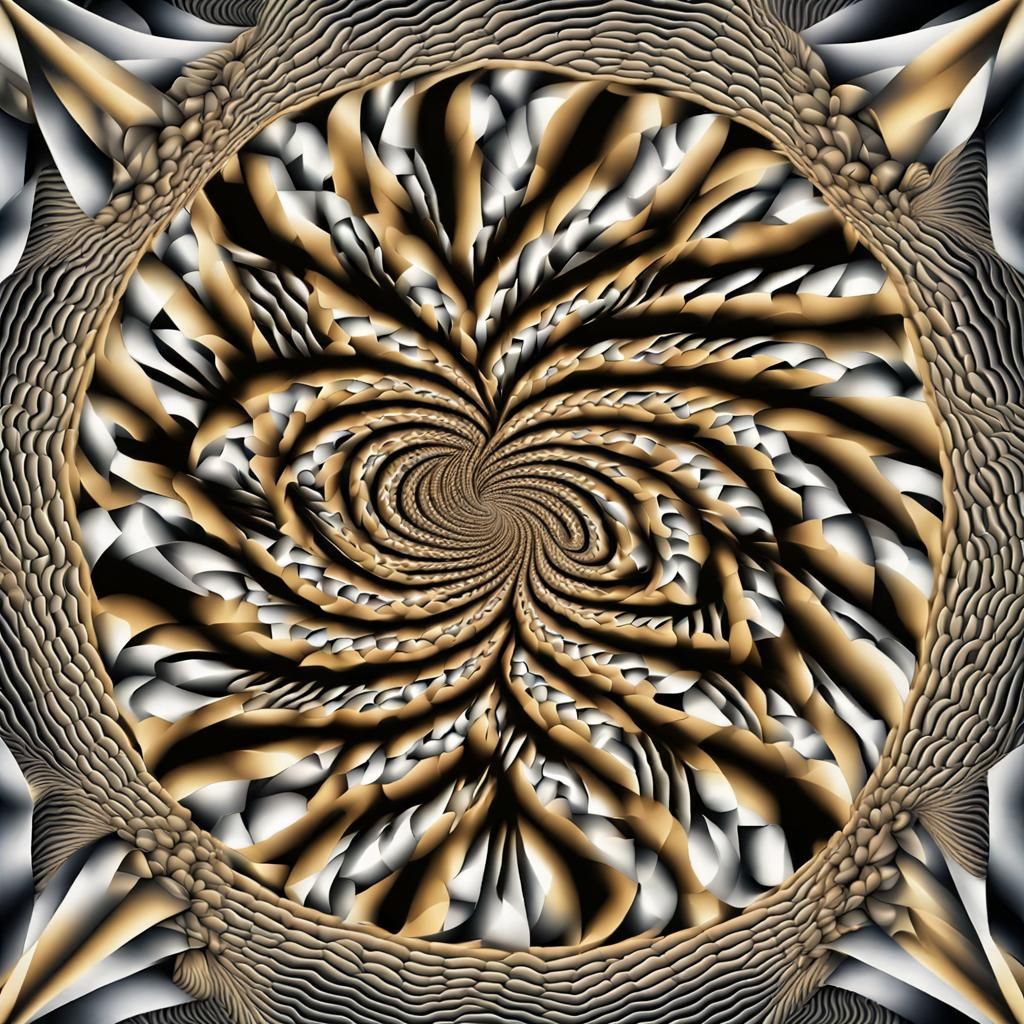 Hypnotic Spiral Optical Illusion in Style of Escher