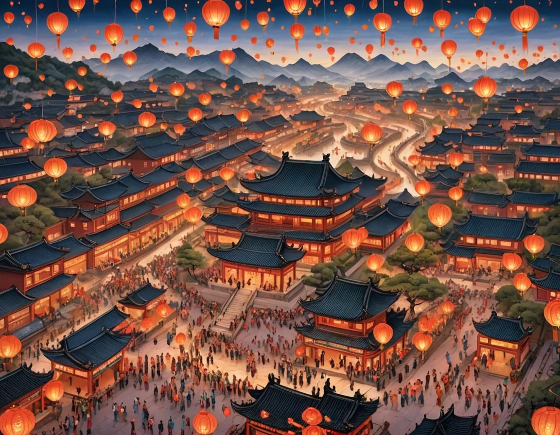 China Spring Lantern Festival: Oriental Motifs