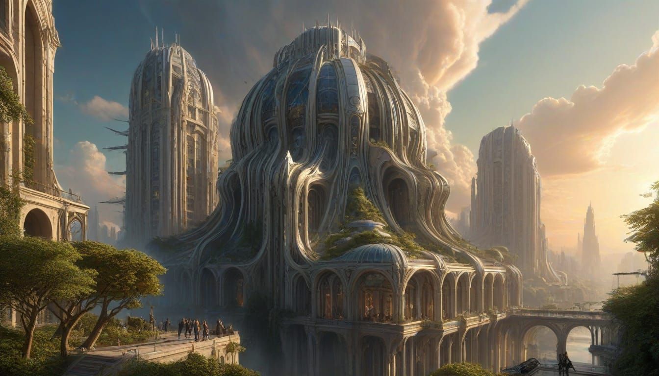 Art Nouveau Belgian Architecture in Surreal Landscape