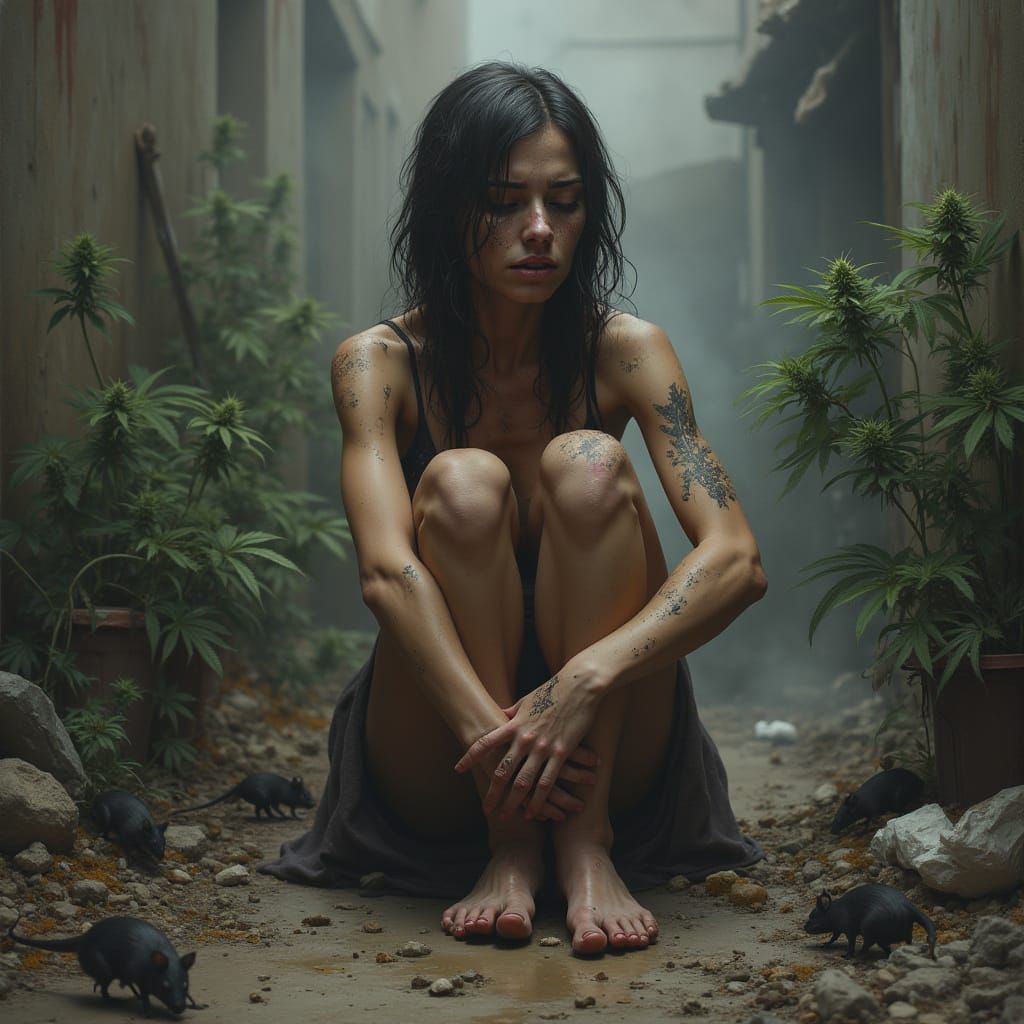 Distressed Woman in Gritty Realism Style