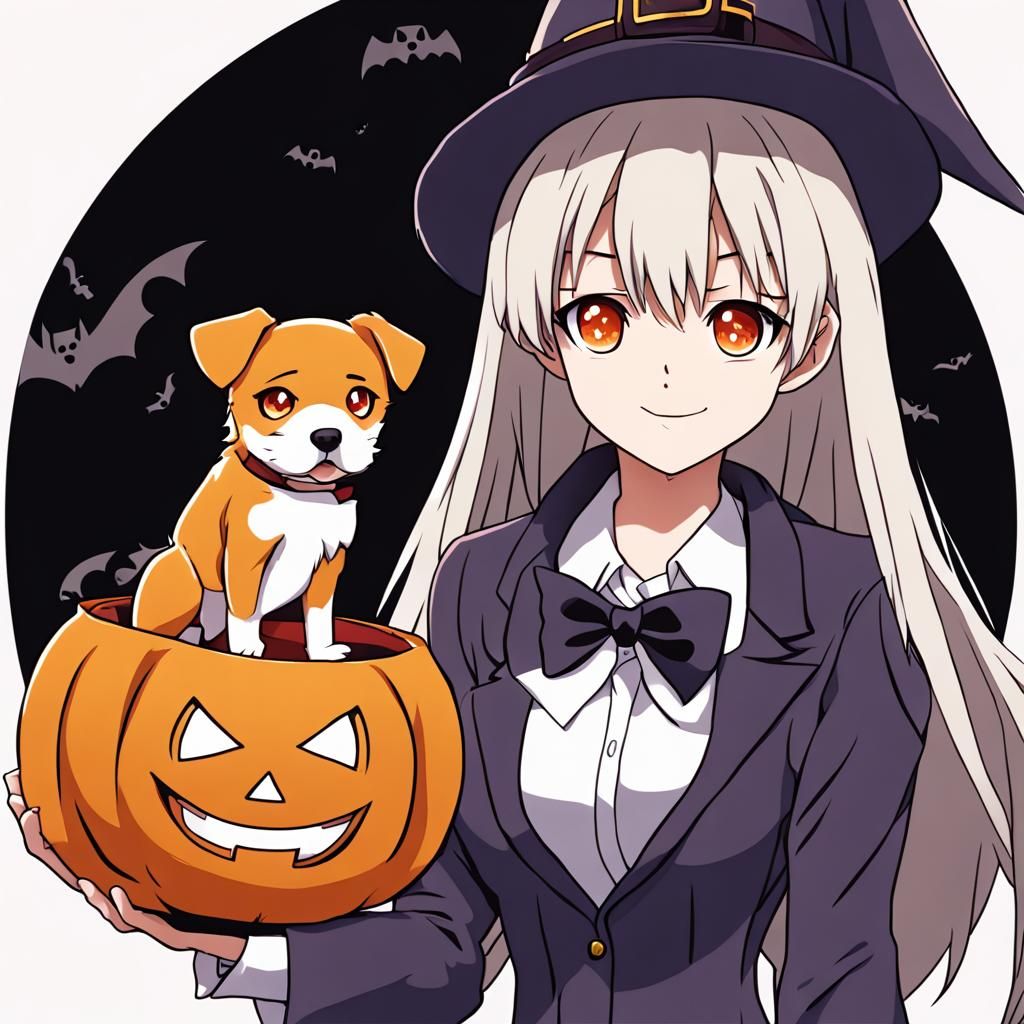 Halloween Orange Dog in Anime Style
