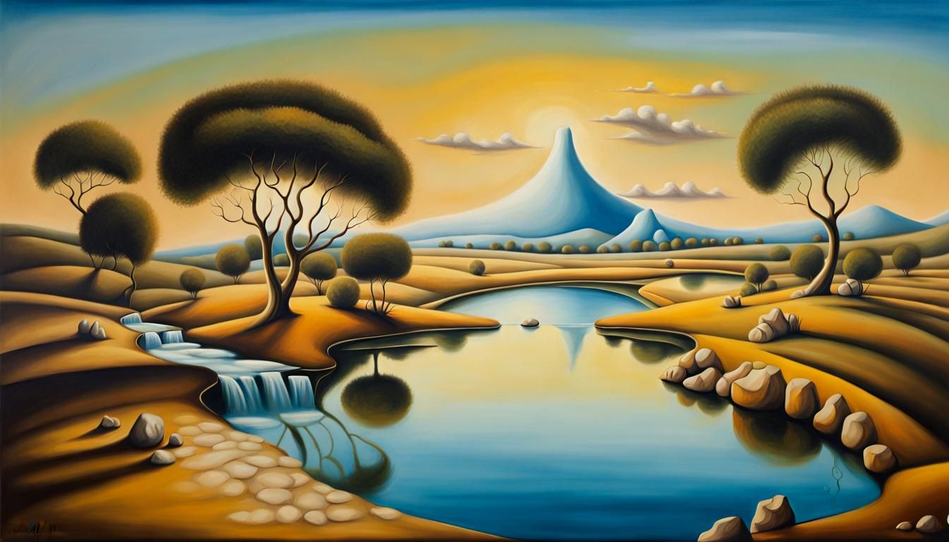 Surreal Landscape Painting in Dalí Style